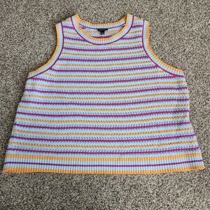 Torrid Size 3 Cropped Open Stitch Striped Tank Fushia Blue Gold Crochet Sweater